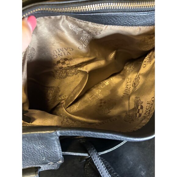 Vince Camuto Black Leather Tote Bag Double Handles Buckle Detail - Picture 12 of 13